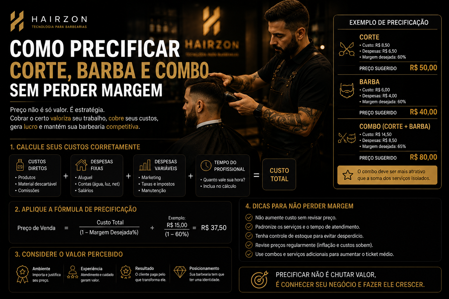 Como precificar corte, barba e combo sem perder margem