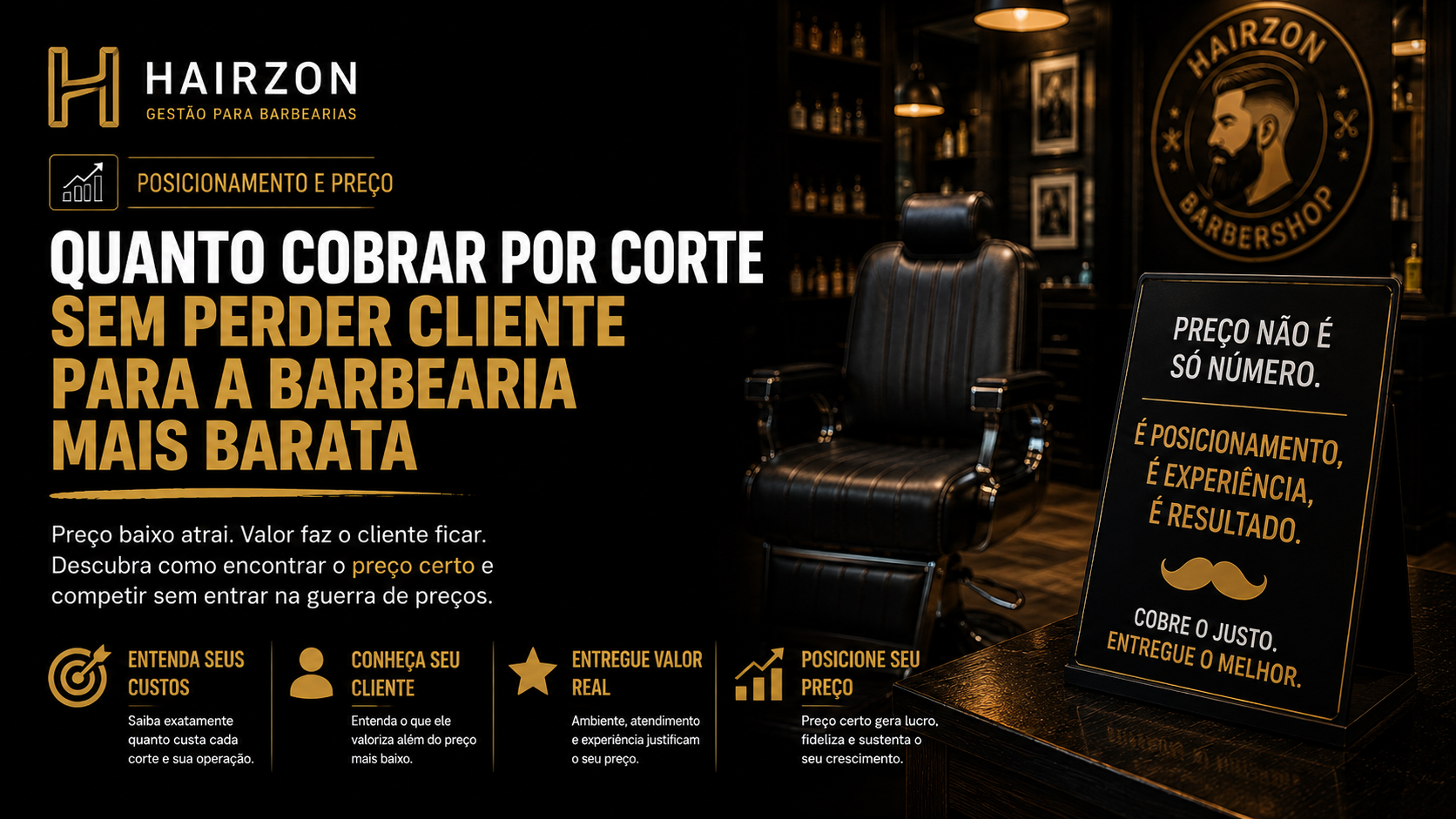 Barbeiro atendendo cliente em barbearia bem cuidada, representando o valor percebido do atendimento