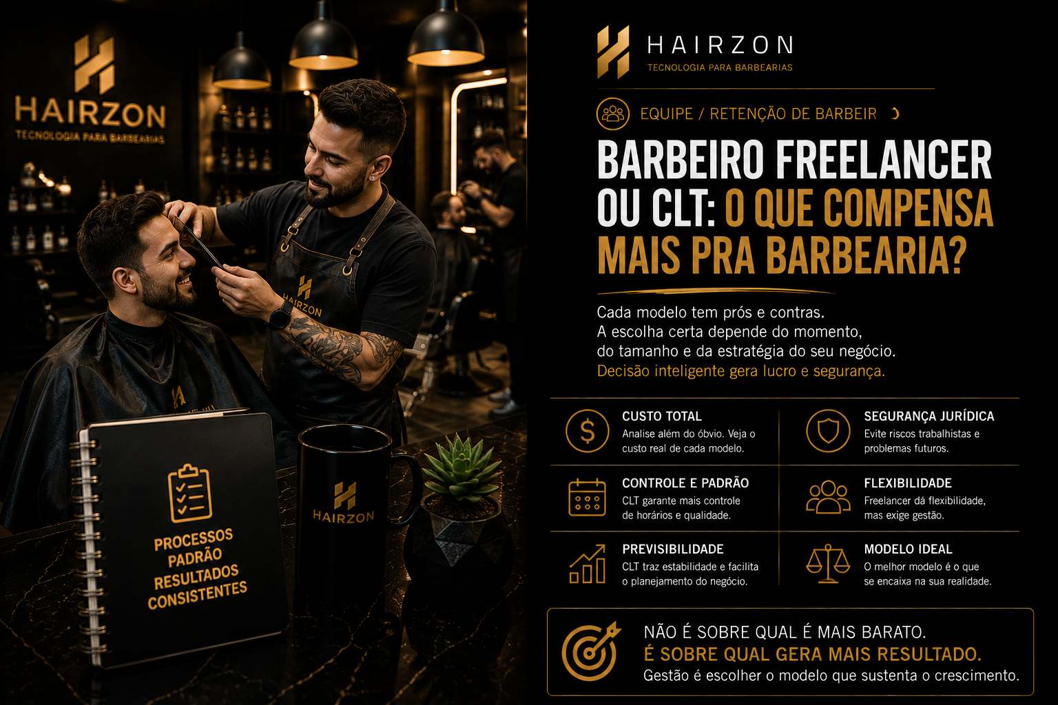 Barbeiro autônomo e barbeiro contratado trabalhando lado a lado em cadeiras de uma barbearia