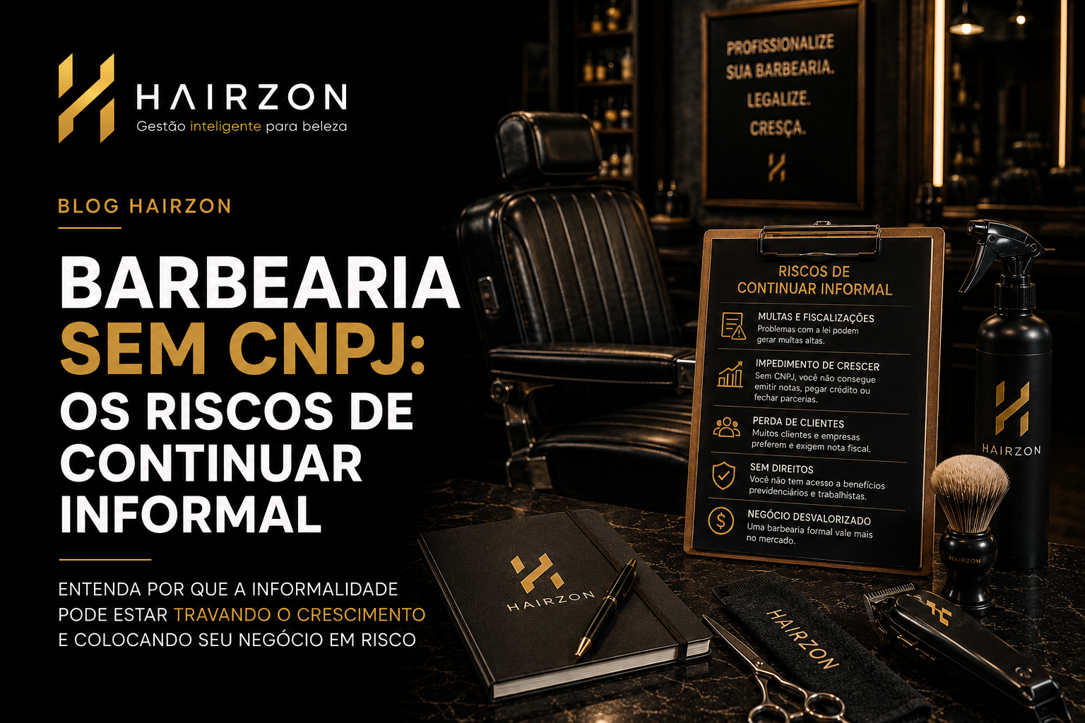 Dono de barbearia organizando documentos e formulário de abertura de CNPJ no balcão