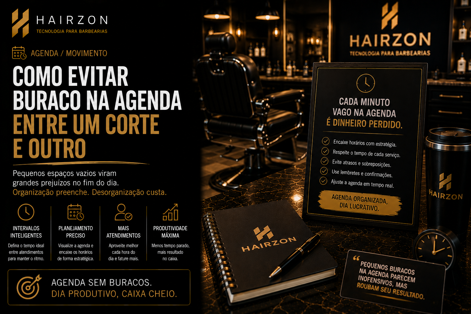 Agenda de barbearia com horário livre entre dois atendimentos marcados, mostrando intervalo vazio no meio do dia