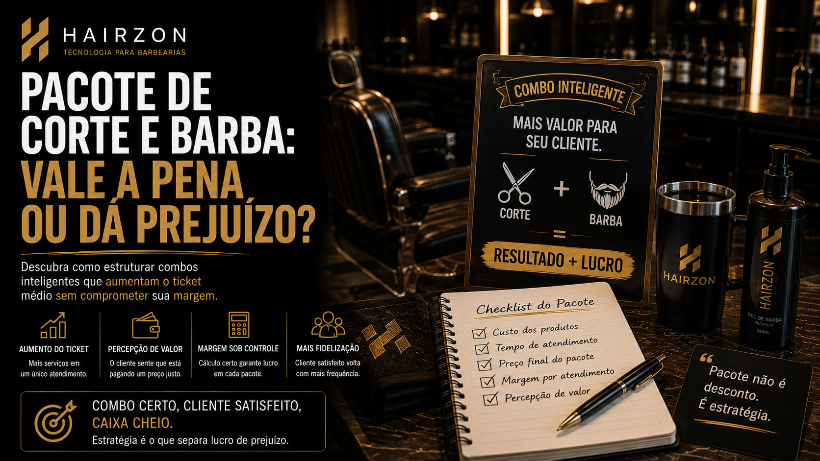 Barbeiro finalizando corte e barba de cliente em atendimento de combo na barbearia