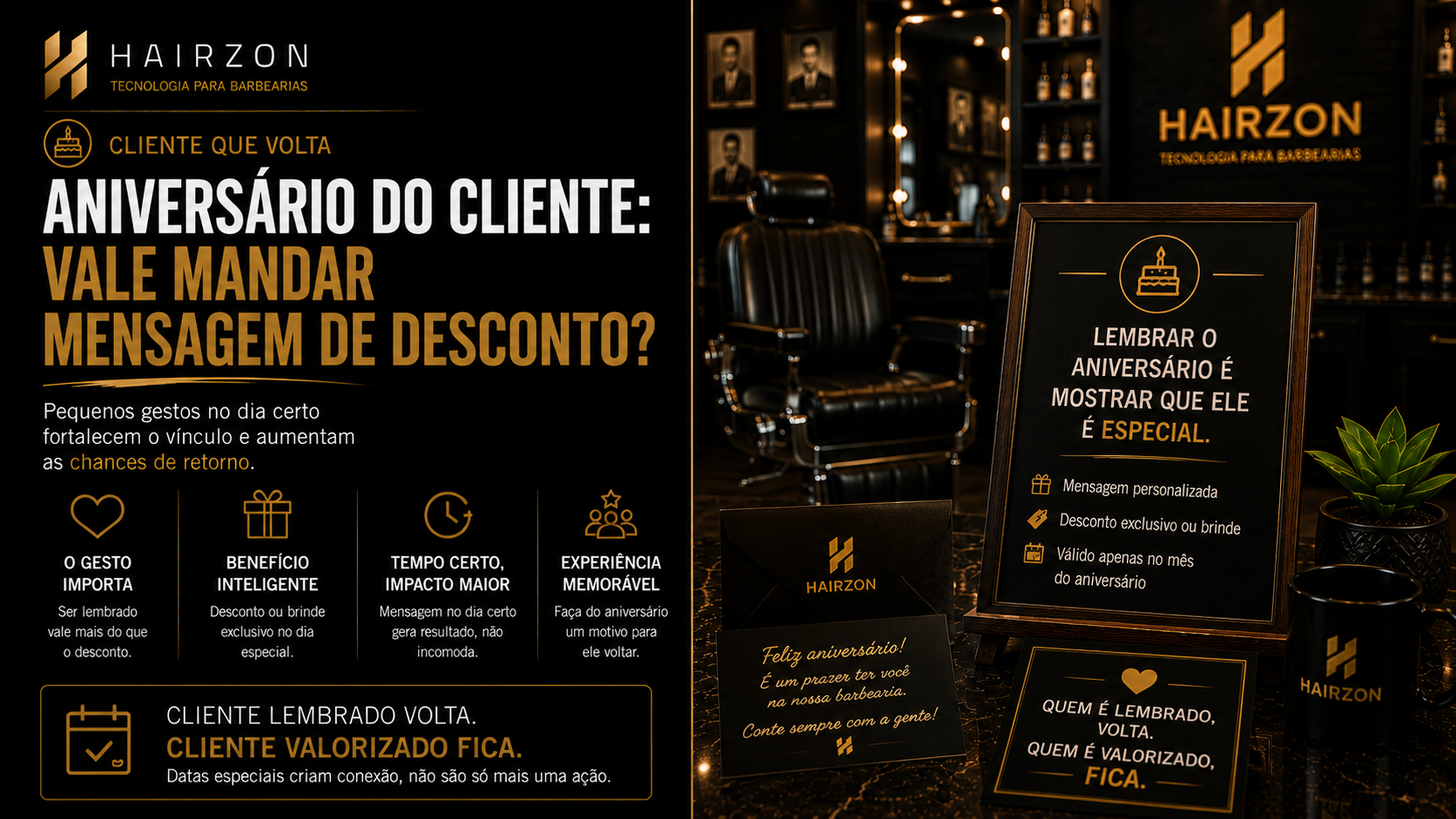 Celular exibindo mensagem de feliz aniversário enviada por barbearia para cliente