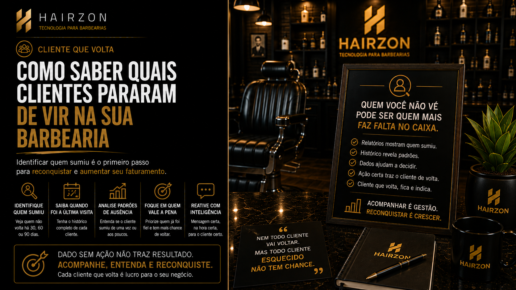 Barbeiro analisando histórico de atendimentos em tablet para identificar clientes que sumiram